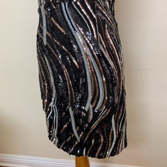 Dress the Population Strapless Mini Sequins Sheath Cocktail Dress SMALL Black - Picture 5 of 10